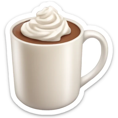 beige mug of hot chocolate with whipped cream and cinnamon sticker