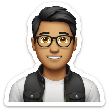 filipino guy, round face, round glasses, nose ring and black hair middle part straight hair sticker