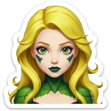 poison ivy fortnite skin blue eyes, dark green lip, yellow hair  sticker