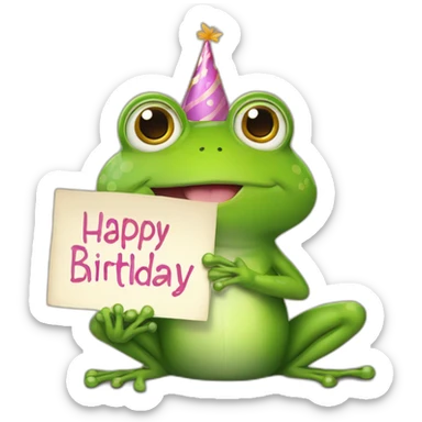frog holding a sign that has “Happy Birthday Priya” sticker