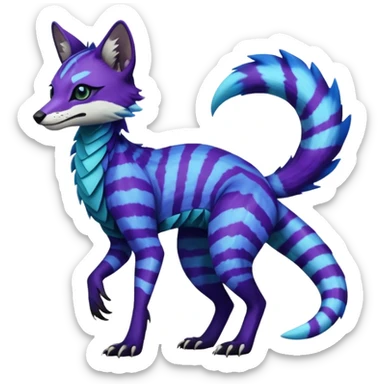 Realistic zig-zag-patterned striking indigo-violet-blue-cyan-gradiented with dark undertones, white underside, thunderous stormy edgy badass realistic Vernid-Sergal-Genet-Trico-species by LiLaiRa, full body sticker