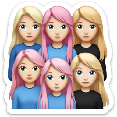 Girlfriend emoji - include 1 white girl with long light pink hair and blue eyes, 1 white girl with brown eyes and medium honey blonde hair, and 2 white girls with brown eyes and long dark brown hair, 1 white girl with blue eyes and light blonde hair,  sticker