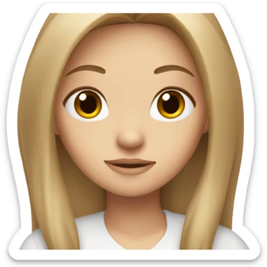 White girl with long light brown straight hair and brown eyes. She's wearing a white blouse.  sticker