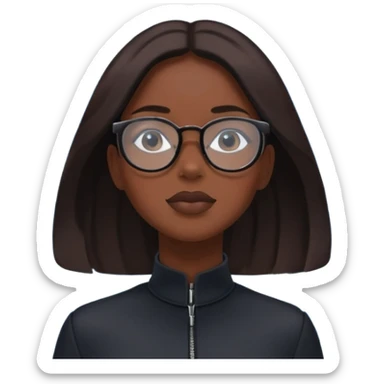 extreme closeup Photo of a beautifull woman with dark hairs and dark uotfit looking up (like villain), orange background, minimalistic, glasses with contrast reflection of blue sky and white clouds  sticker