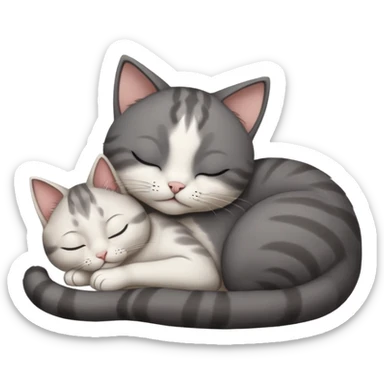 dark grey and white small cat with its eyes closed lying down leaning on its elbow with its paw curled under its head holding it up sticker