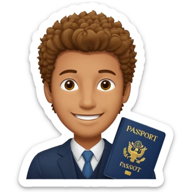 man with coily chairs passport size sticker