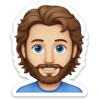 Lebanese man with one blue eye and one brown eye, light beard, kind smile, blue shirt, brown longish wavy hair sticker