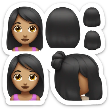 girl with straight black hair, dark brown eyes, light freckles, and a beaty mark underneath her bottom lip on the left side sticker