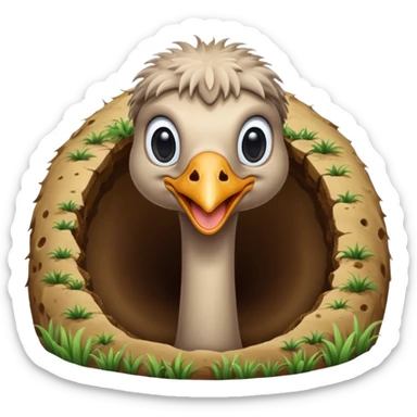 Ostrich with it's head inside a hole in the ground only it's body and neck visible sticker