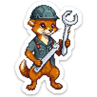 AN ANTHROPOMORPHIC WEASEL WITH A HARDHAT AND A LARGE SPANNER WRENCH - AIRPLANE FUSELAGE nose art 1940s era sticker