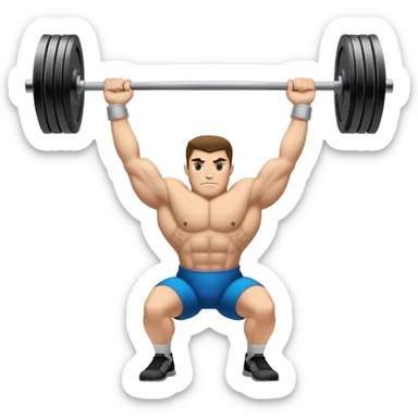 Powerlifting emblem featuring a stylized barbell with heavy weights on each side, flanked by muscular arms gripping the bar. The design is bold and dynamic, symbolizing strength and determination. The background is minimal, focusing on the emblem itself, with a sleek and professional look.  sticker