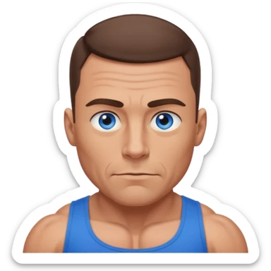 dad with very short shaved brown hair and blue eyes emoji with big muscles sticker