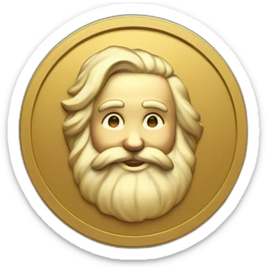 A golden round coin with a matte black color on the sides, in the center of this coin is the head of Santa Claus sticker