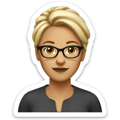 40-year-old white woman with dark skin. It's beautiful. Wear glasses. Honey colored eyes. Pretty mouth. Small face. She wears her hair up
 sticker