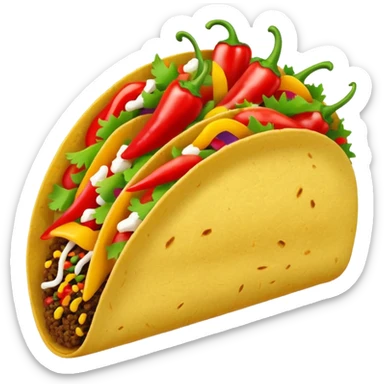 Mexican cuisine humanless avatar in bright emoji-style illustration. Taco with peppers, colorful palette, simple shapes, flat design, festive and bold. sticker