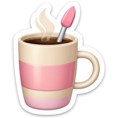 pastel beige and pink palette, lipstick a cup of coffee, a lipstick mark on the edge of the cup, soft grain texture, minimal flat design, no background, cozy pinterest vibe sticker
