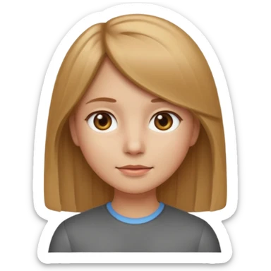 apple style emoji of a girl with light brown (русые) hair, 1A-1B straight hair texture, greyish eyes sticker