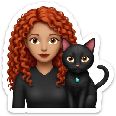 woman light brown skin long red curly hair with black cat sticker