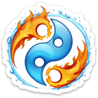 The fire and water emojis are in the form of the yin-yan symbol in front of a completely black background. let the background be black sticker
