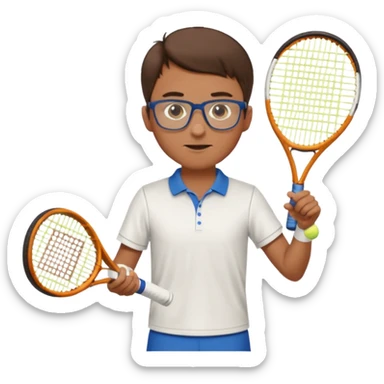 homme l'air cool taille moyenne corpulence maigre cheveux chatain court yeux bleus lunettes photo de pieds en pantalon qui fait du tennis pe sticker