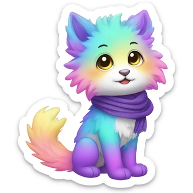 Edgy Kawaii cute cool gorgeous colorful sparkly bright light pastel gradient fantasy ethereal fluffy fursona animal creature with a cute scarf full body sticker