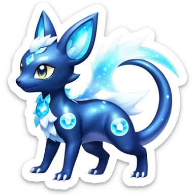 Shiny icy iridescent Nebulae Salandit-Meowstic-Umbreon-Fakémon-hybrid-creature (full body)  sticker