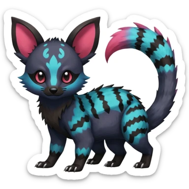 Rare exotic realistic cute epic aesthetic gothic colorful Salandit-Eevee-Civet-species-Fakemon-hybrid-creature, with markings, full body sticker