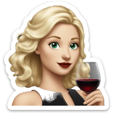 Blonde White girl in black Elegant dress with red wine, HYPER REALISTIC sticker