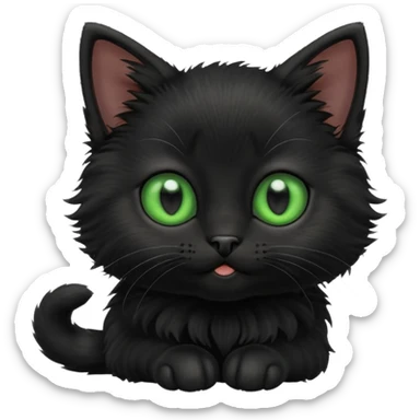 A photo-realistic digital illustration of a cute black kitten sticker