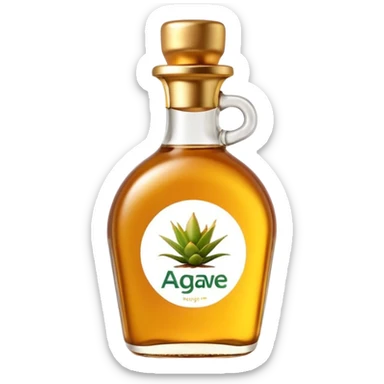 small clear bottle of agave syrup, golden-amber, smooth and honey-like, curved shape, gold or green flip-top cap, minimal label, no text, 3D-rendered, minimal, soft shadows, transparent background, emoji scale sticker