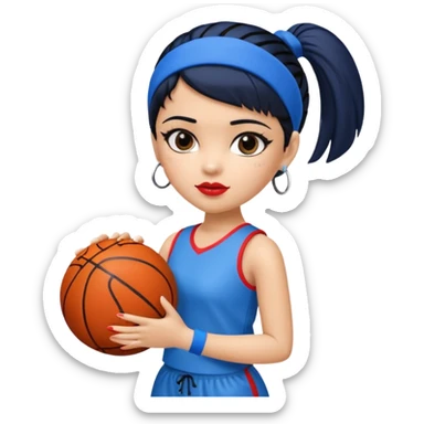 generate a pretty bratz that looks like Kajol- bollywood actress
 Wearing a blue zipper with short blackhair and a blue hairband. Carrying a basketball sticker