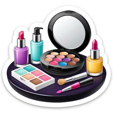 Productos de skincare aesthetic y maquillaje muchos productos en una mesa sticker