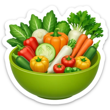 Healthy home cooking humanless avatar in clean style vibrant illustration. Fresh vegetables bowl, green tones, simple shapes, flat design, friendly and light. sticker