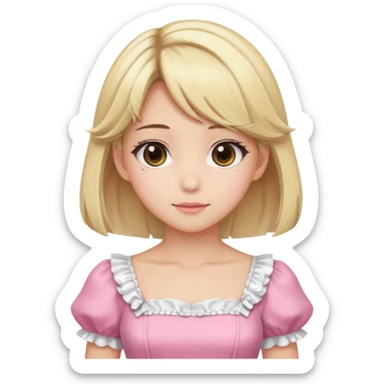 Cute anime girl with blonde hair and brown highlights and cute coquette clothes sticker