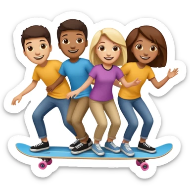 Four people on one long skateboard sticker