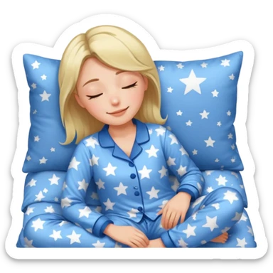 "type": "human",
      "look": "woman in star-print pyjamas, soft blue set, sleepy smile", sticker