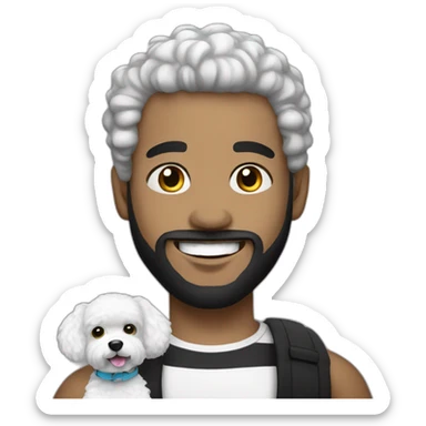 young-rapper-with hoop-white skin-black hair-beard-bichon dog-white-smile sticker