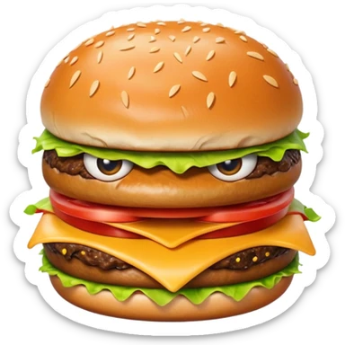 hyper realistic emoji of a bitten burger with a disgusted face, frowning eyes, tongue sticking out, expressive, emoji-like sticker