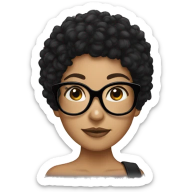 Tan girl with black glasses and black frizzy hair sticker