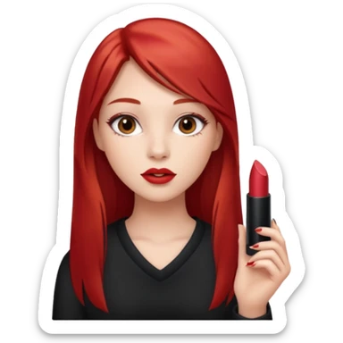 una chica con un pintalabios en la mano de 18 años, de piel blanca con el pelo liso, largo y pelirrojo, ojos marrones sticker