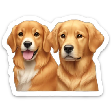 one orange cat and two golden retriever dogs sticker