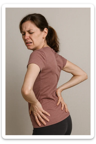 Donna con scoliosi dolorante perchè non ha mobilità a causa di essa sticker