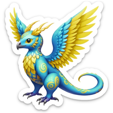 colorful lush ethereal divine winged exotic patterned beautiful elegant pretty realistic Fakémon-Digimon-Fionbri-Trico-creature (full body) sticker