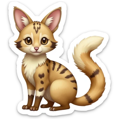 beautiful elegant pretty precious cute  Fakémon-Pokémon-opossum-feline-serval-caracal-chinchilla-Furret-Minccino-hybrid-creature with a big fluffy bushy tail (full body) sticker