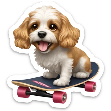 Cavapoo dog riding a skateboard sticker