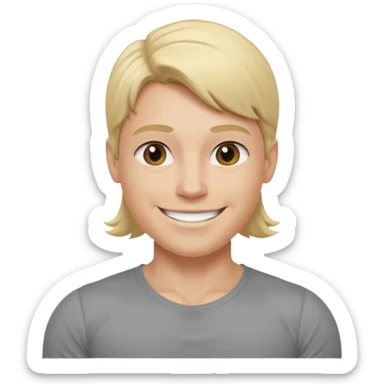 fais le meme blond, tee shirt gris mais musclé et fin qui sourie sticker