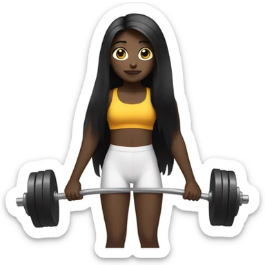 Pale girl with long black hair lifting weights sticker