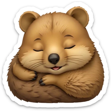 Meme-Worthy Cute Sleeping Quokka Portrait Emoji, Head resting peacefully with a contented smile, showcasing a delightfully compact build and a luxuriously soft brown fur, eyes shut in a serene, restful nap, Simplified yet hilariously adorable features, highly detailed, glowing with a soft, drowsy light, high shine, relaxed and utterly lovable, stylized with an air of playful laziness, bright and heartwarming, soft glowing outline, capturing the essence of a comically sleepy quokka, so meme‐worthy it feels like it could instantly become the next viral sensation of adorable slumber! sticker