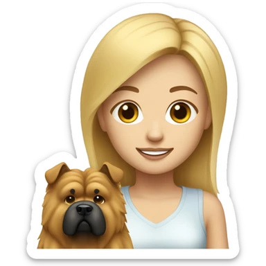 A blonde girl with a chow chow dog sticker
