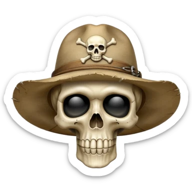 A skull and crossbones wearing wide brimmed traveler's hat. sticker